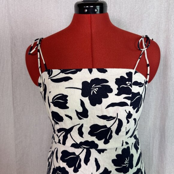 Old Navy Womens Linen Blend Cami Dress white Navy Floral Smocked Back XS E434 - Picture 2 of 15